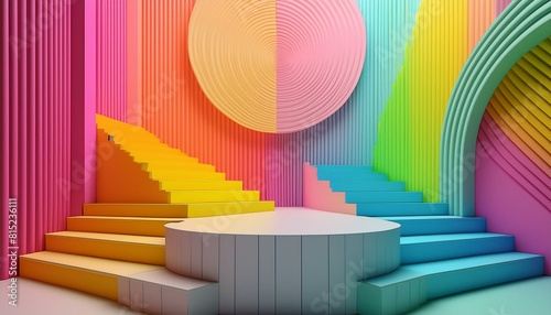 Wallpaper Mural 3D rendering of colorful walls with steps and geometric shapes Torontodigital.ca