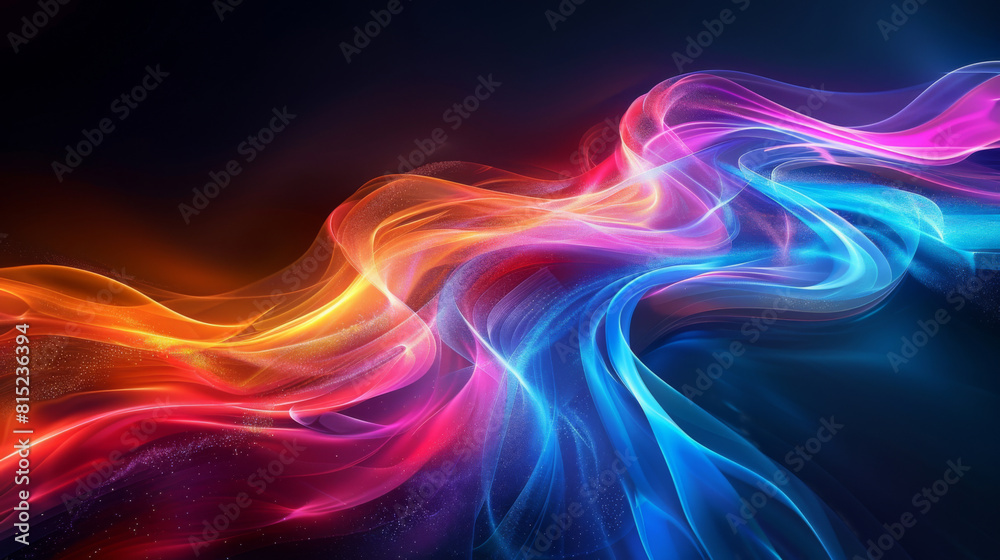 Vibrant, flowing light waves in multiple colors create a dynamic and mesmerizing abstract visual, representing energy and motion. Vibrant, flowing light waves in multiple colors create a dynamic and mesmerizing abstract visual, representing energy and motion.
