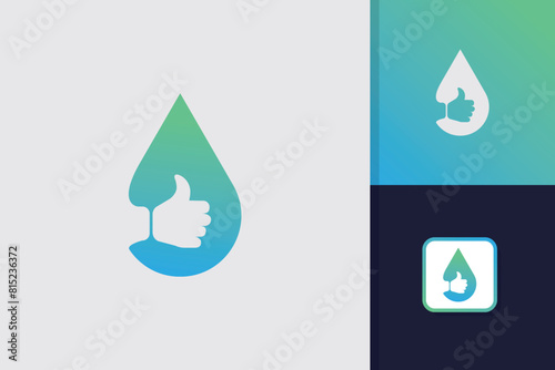 Good water icon. Thumb up with water logo design vector template