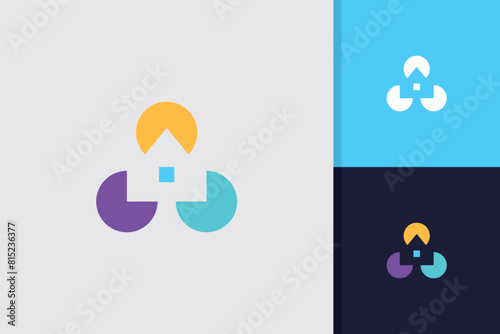 house with three elements logo design vector template