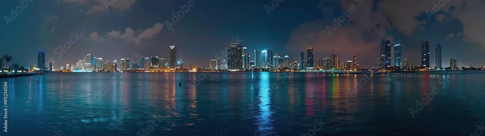 Panorama of downtown Miami skyline at night Panorama of downtown Miami skyline at night