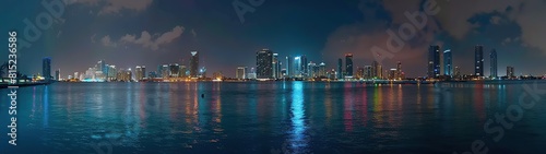 Panorama of downtown Miami skyline at night