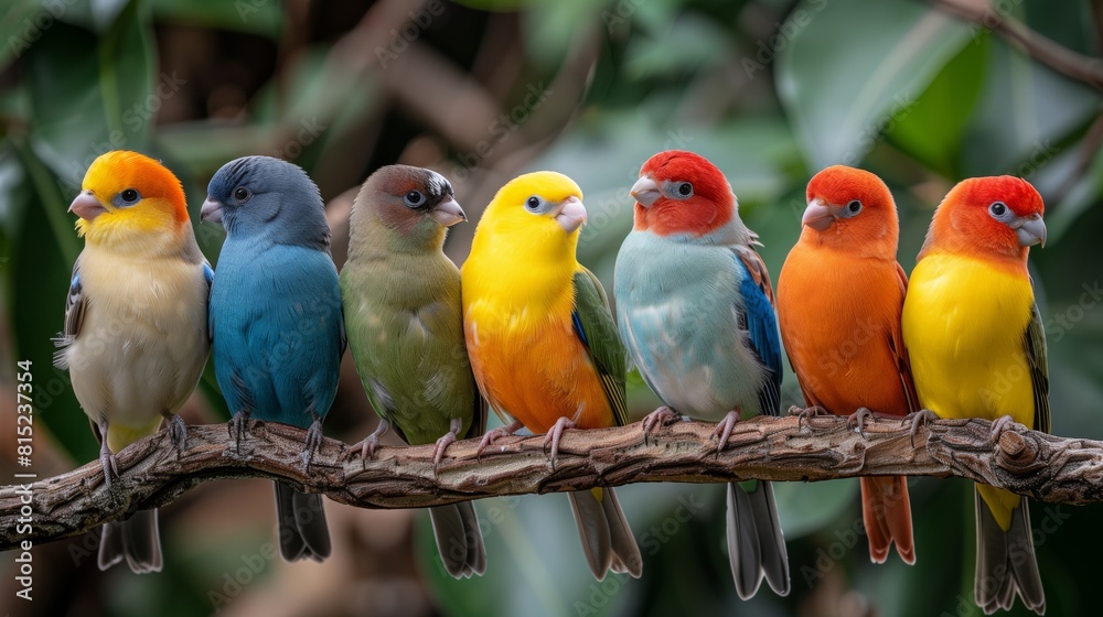 Fototapeta premium Colorful birds perched on a branch