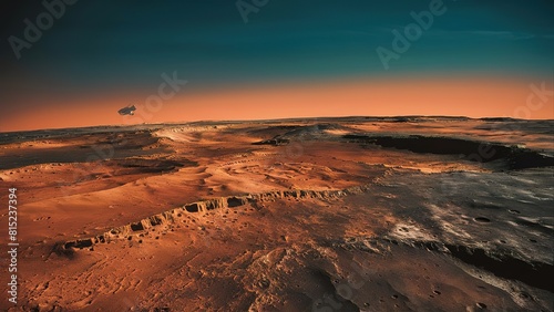 Sunset over surface mars planet science astronomy landscape concept