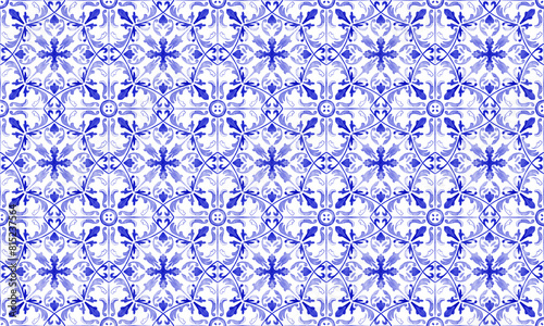 Seamless hand drawn pattern of a classic floral tile illustration wide size tileable