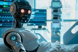 compassionate robot assisting elderly patient in hospital room future healthcare technology