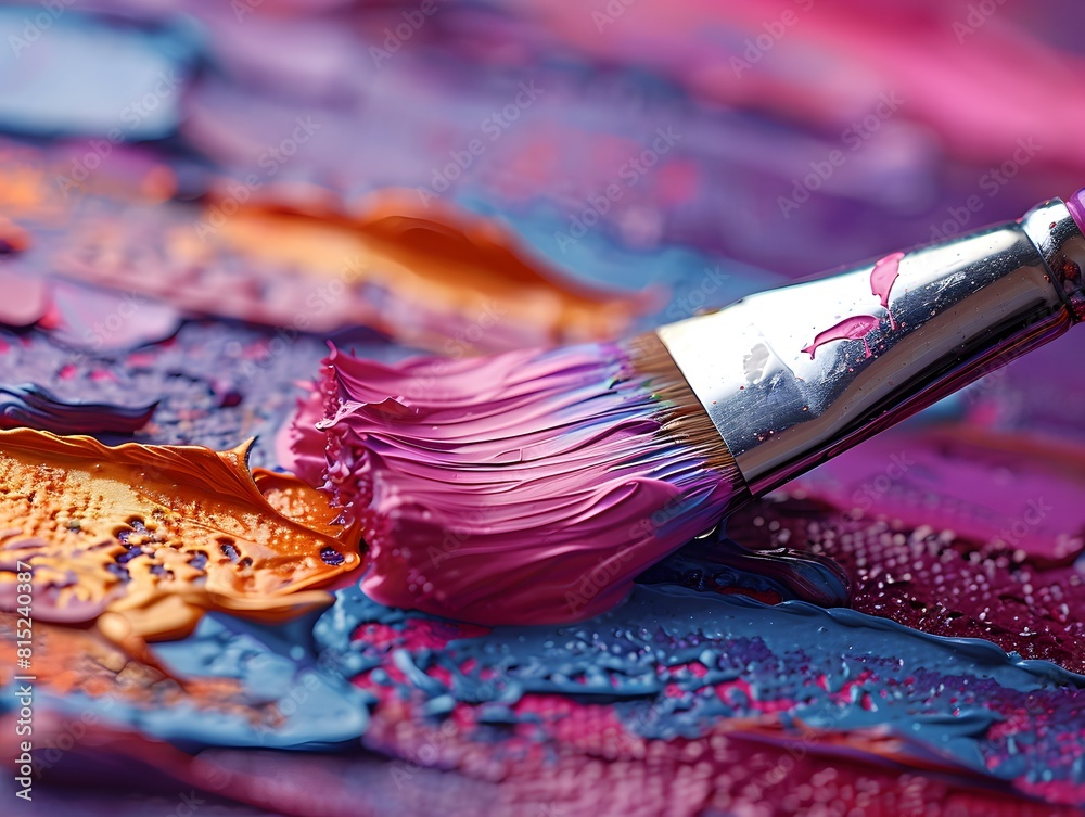Fototapeta premium Brush painting colorful strokes on canvas close-up