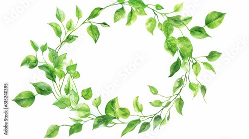 Wreath of Fresh Green Leaves: Tree Branches Round Frame for Invitations and Greeting Cards