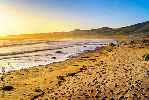 Sunset, sunrise on the beach, sand and ocean
