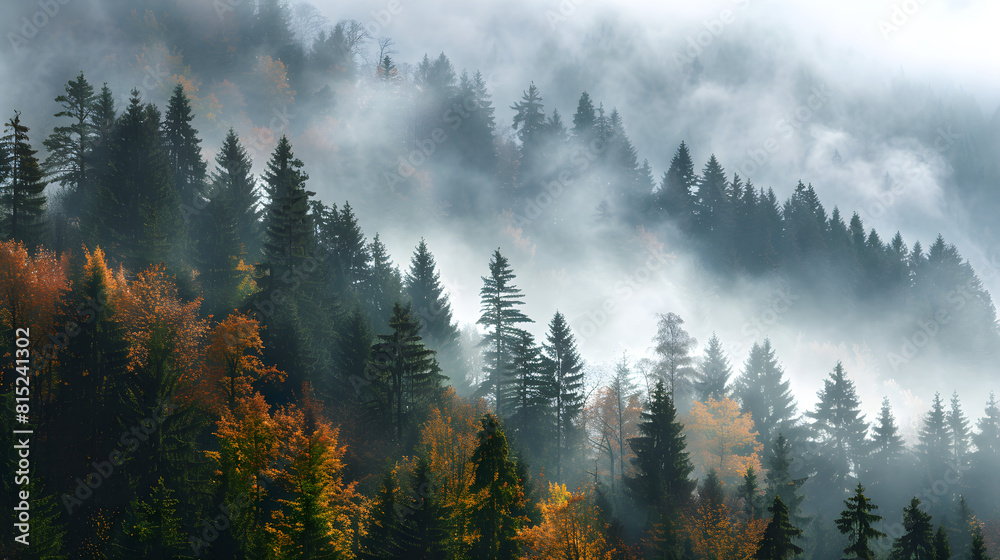 Mystical autumn fog in Black Forest, Germany - enchanting landscape with rising fog, autumnal trees, and firs - perfect for nature and landscape photography, travel websites,... Mystical autumn fog in Black Forest, Germany - enchanting landscape with rising fog, autumnal trees, and firs - perfect for nature and landscape photography, travel websites,...