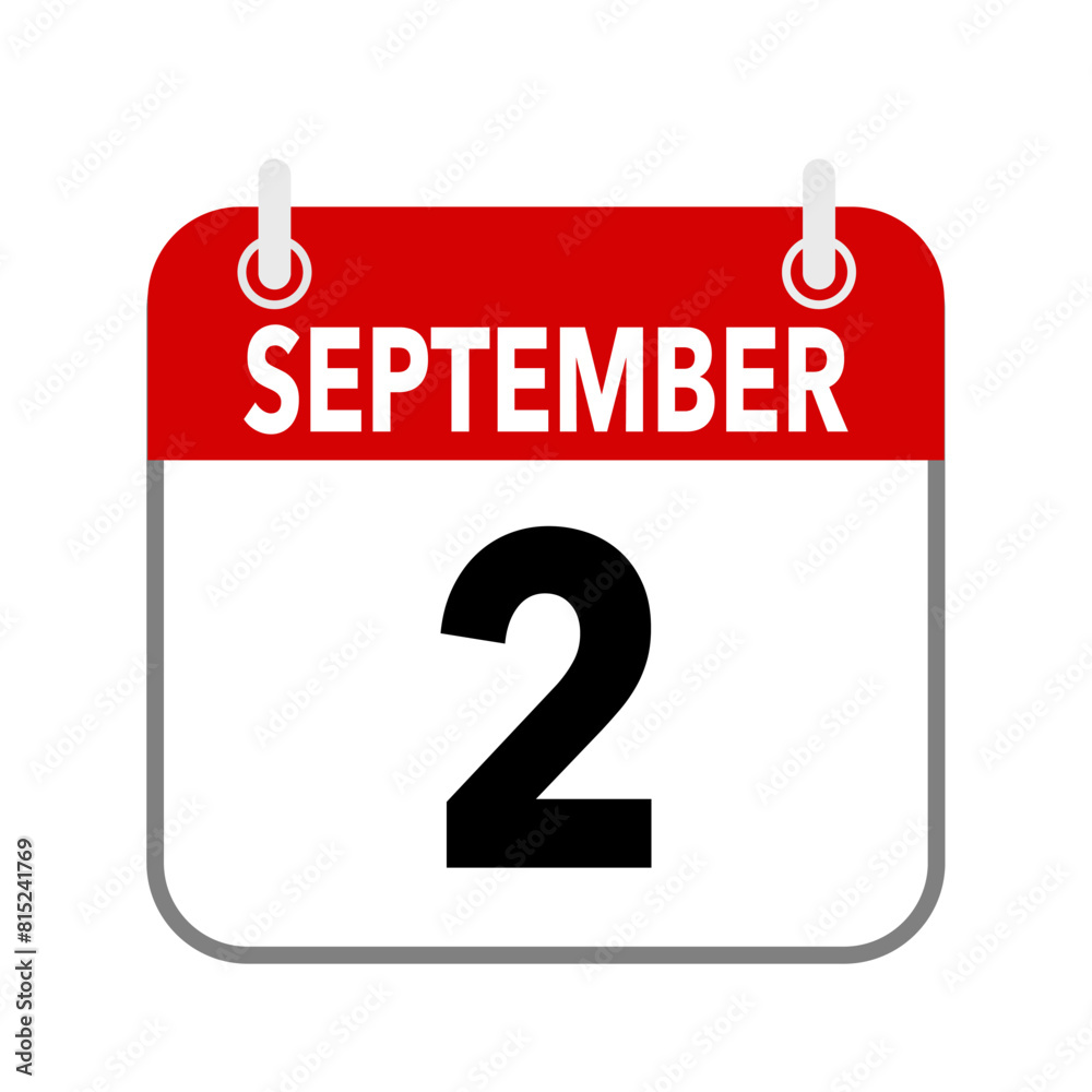 2 September, calendar date icon on white background. 2 September, calendar date icon on white background.