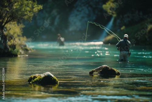 Fly fishing in a beautiful river. photo