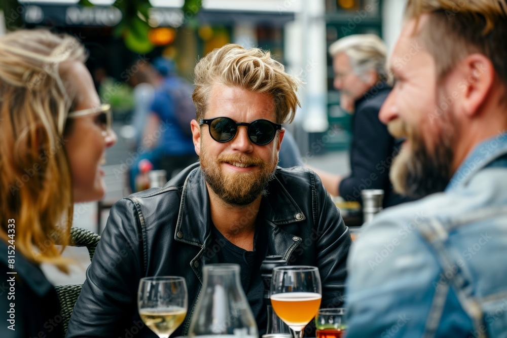 Handsome bearded man with glasses of beer sitting in a pub Handsome bearded man with glasses of beer sitting in a pub