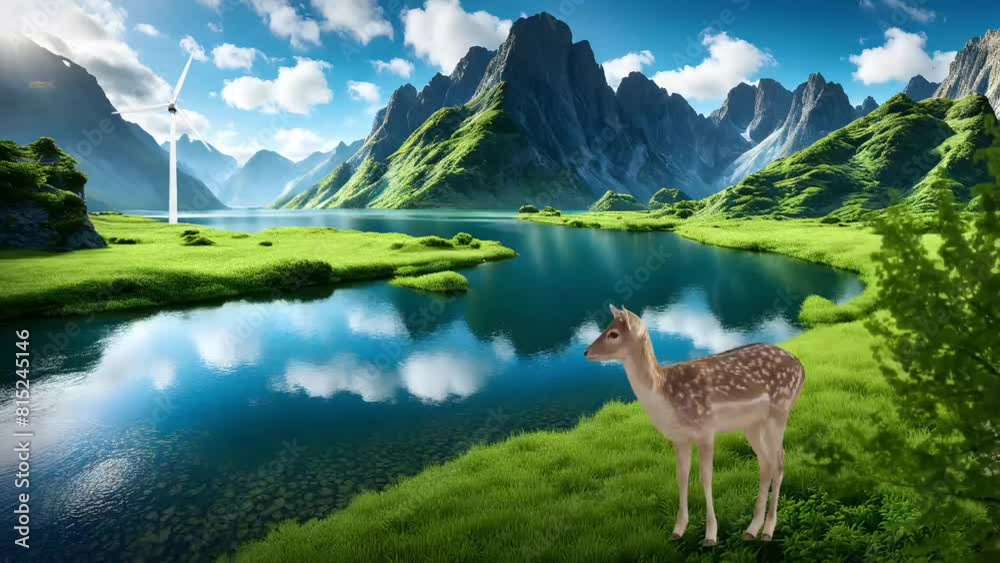 landscape with lake and mountains seamless looping animation video