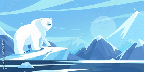 environment  flat design  global warming  bear isolated on a tiny iceberg in vast ocean