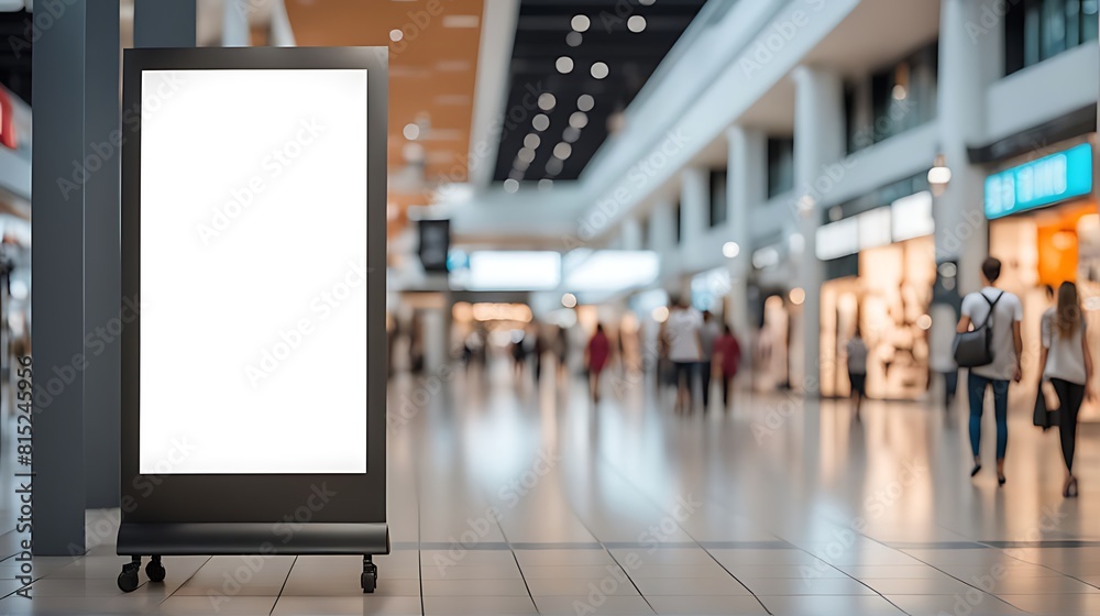 Blank advertising mockup for advertisement at the shopping mall or A mockup poster stands within a shopping Centre mall Blank advertising mockup for advertisement at the shopping mall or A mockup poster stands within a shopping Centre mall