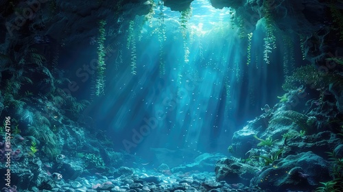Digital illustration of an underground ecosystem with various species in a cave  mysterious  ambient lighting
