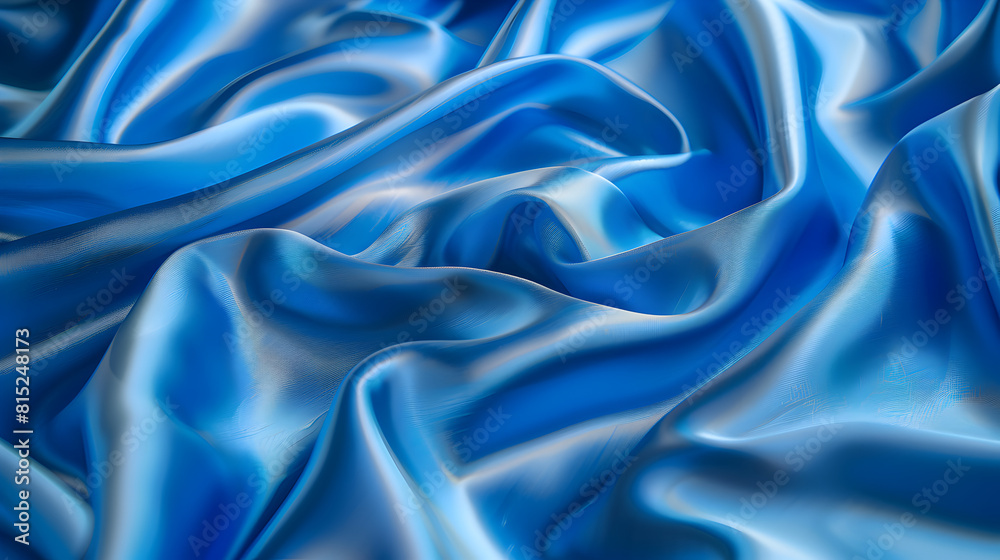 A blue fabric with a pattern of waves. The fabric is smooth and shiny. The blue color gives a sense of calmness and serenity A blue fabric with a pattern of waves. The fabric is smooth and shiny. The blue color gives a sense of calmness and serenity