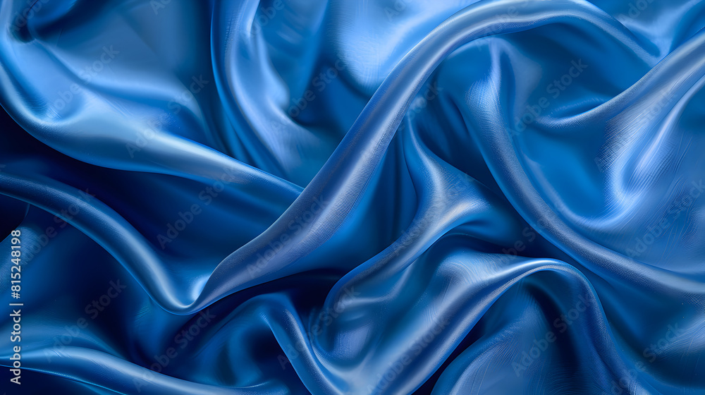A blue fabric with a wave pattern. The fabric is flowing and has a smooth texture A blue fabric with a wave pattern. The fabric is flowing and has a smooth texture