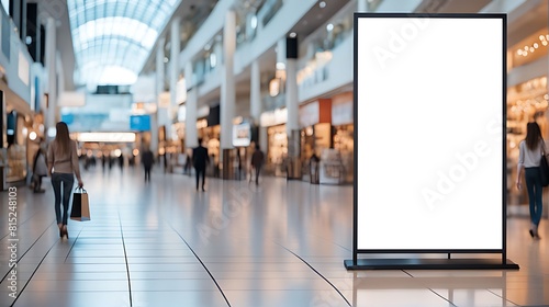  Blank advertising mockup for advertisement at the shopping mall or A mockup poster stands within a shopping Centre mall
