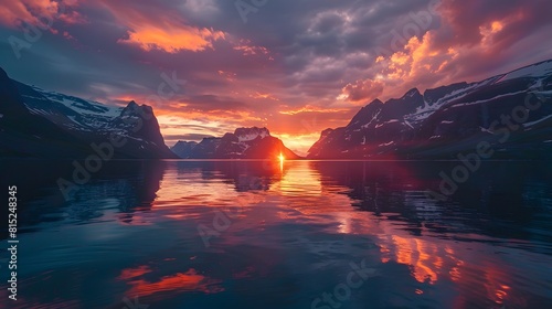 A mesmerizing display of the midnight sun during the summer solstice in the Arctic Circle photo