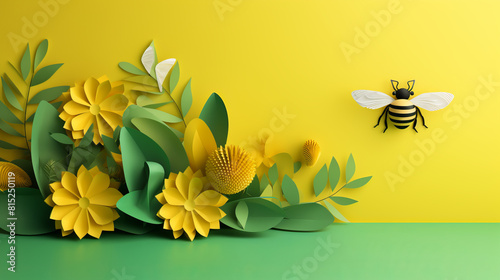 A yellow background with a bee on it