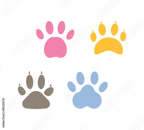 Footprints of colorful paws vector set