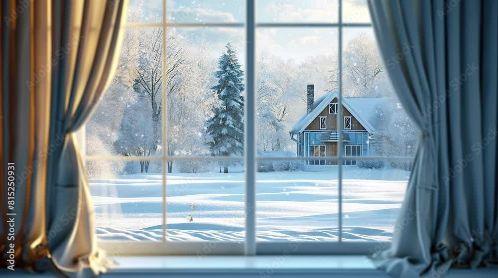 Cozy House Window Overlooking Winter Landscape. Serene Snowy Scene.
Seamless looping 4k time-lapse virtual video animation background. Generated AI Cozy House Window Overlooking Winter Landscape. Serene Snowy Scene.
Seamless looping 4k time-lapse virtual video animation background. Generated AI