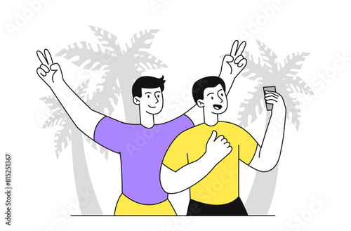 Man take selfie at beach vector simple