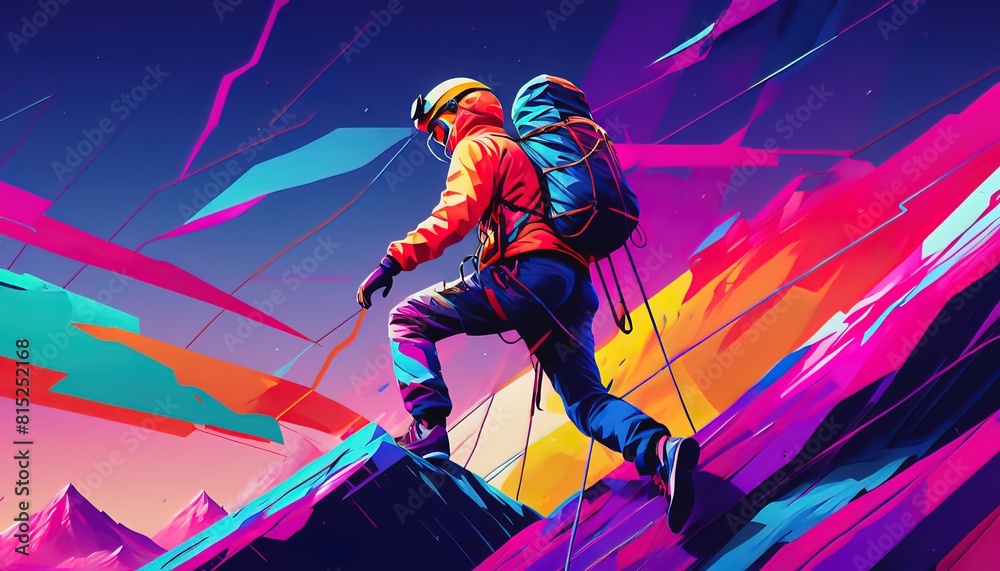 International Mountaineering Day. a man is climbing a mountain. The guy climbs the cliff International Mountaineering Day. a man is climbing a mountain. The guy climbs the cliff
