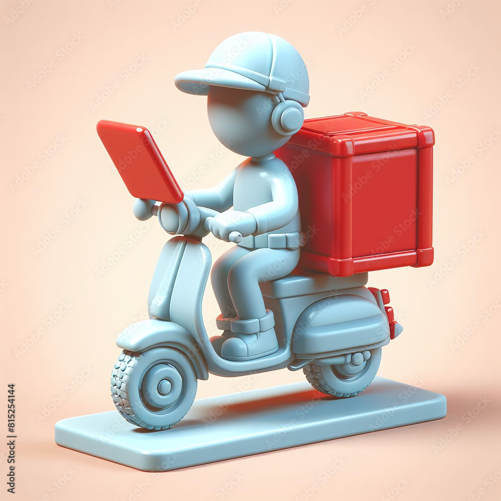 3D icon illustration of a delivery boy driving a motorbike, app style ...