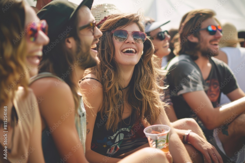 Group of friends having fun together at a music festival, dancing and having fun Group of friends having fun together at a music festival, dancing and having fun