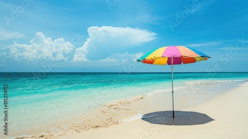 Colorful beach umbrella on a serene shore