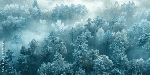 Enchanted winter forest shrouded in mist