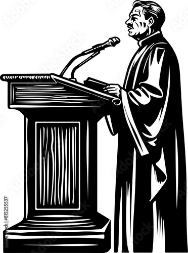 Priest Delivering Sermon from Pulpit Illustration