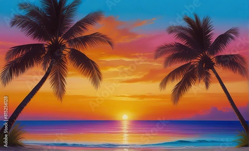 sunset on the beach illustration