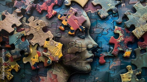 Broken puzzle pieces symbolize difficulties with logical thinking and memory that people with Alzheimers