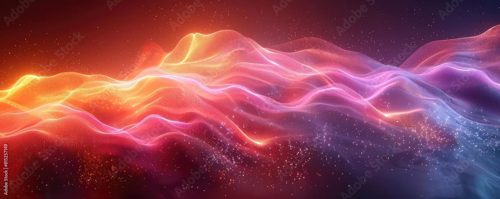 Flowing river of light representing energy in a digital landscape, neon colors, side view Flowing river of light representing energy in a digital landscape, neon colors, side view