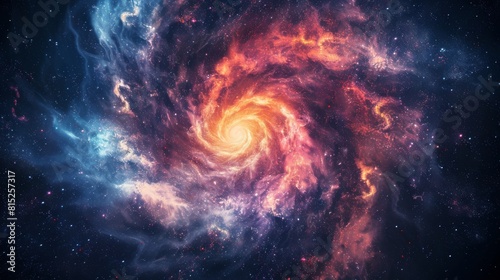 A spiral galaxy with a bright orange center © Vilayat