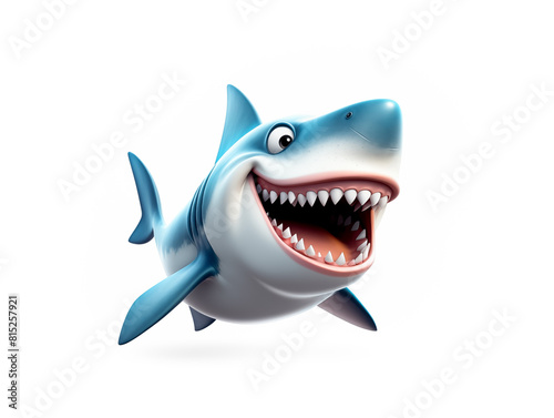 Happy Cartoon Shark: 3D Animation on White Background.