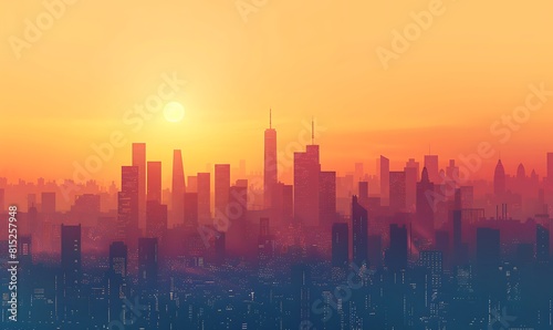 illustration of a busy city skyline at sunrise