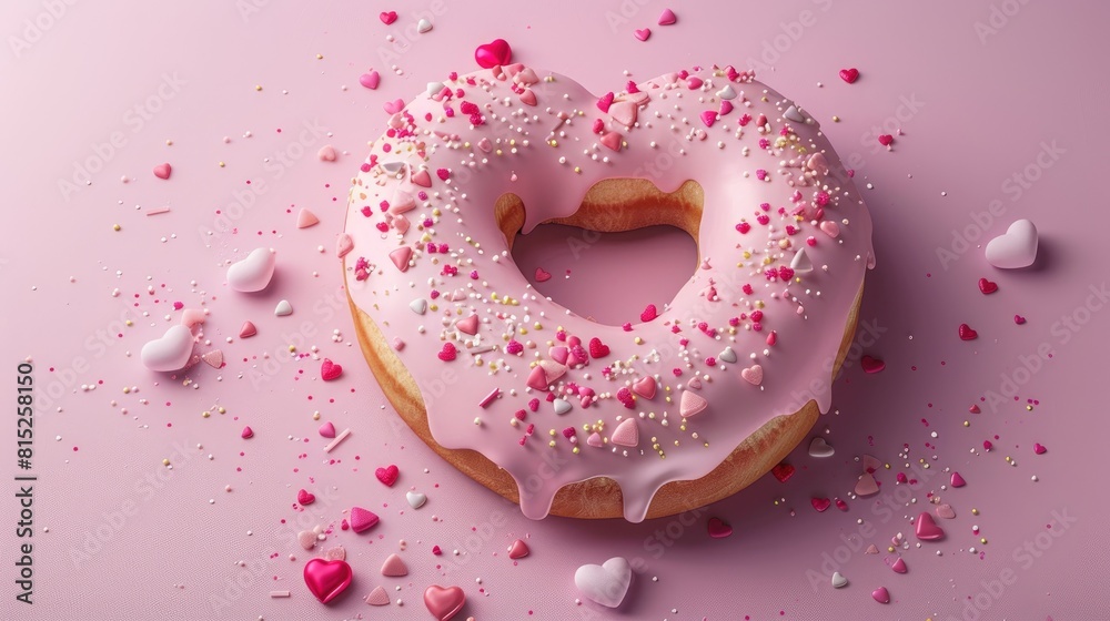 Picture a charming 3D rendering of a donut adorned with pastel colored icing in the shape of a heart a perfect image for Valentine s Day greeting cards and party posters Picture a charming 3D rendering of a donut adorned with pastel colored icing in the shape of a heart a perfect image for Valentine s Day greeting cards and party posters
