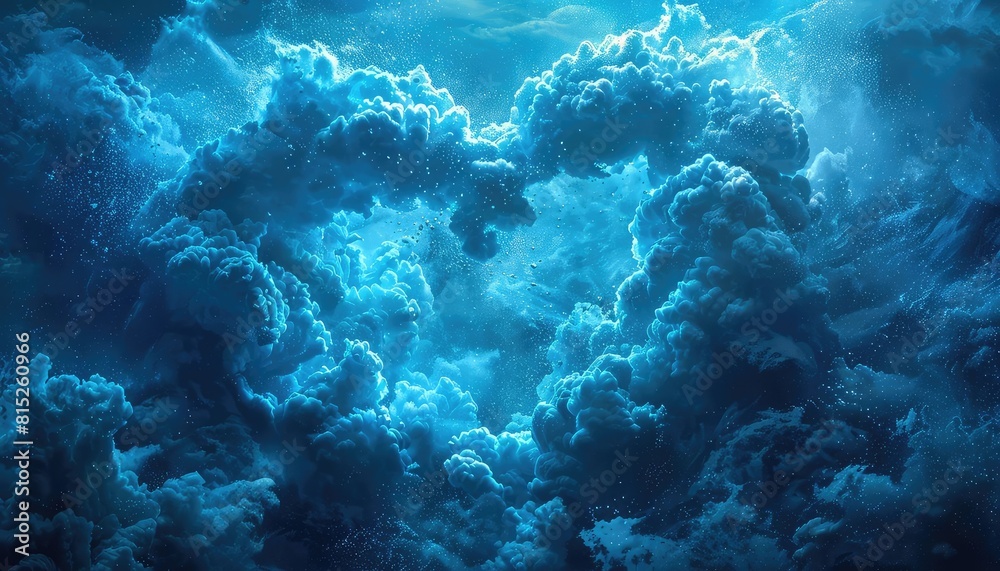 Fototapeta premium Heartshaped break in stormy clouds revealing clear blue, hopeful message, centered with vast copy space