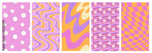 retro patterns orange pink purple yellow vertical phone wallpapers 