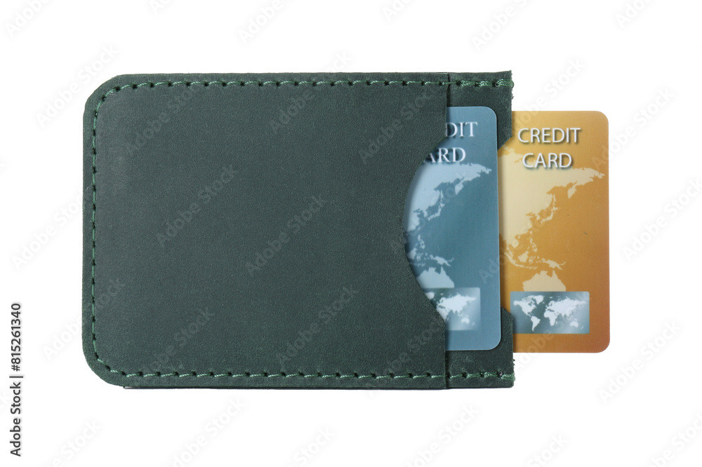 Leather card holder with plastic credit cards isolated on white Leather card holder with plastic credit cards isolated on white