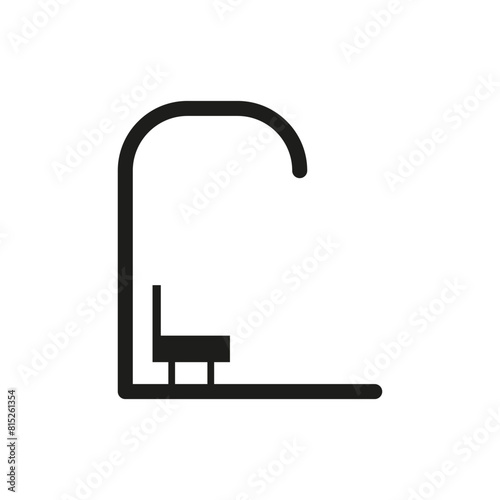 Minimalist shower vector. Simple line art shower design. Bathroom fixture icon. Black and white interior element illustration.