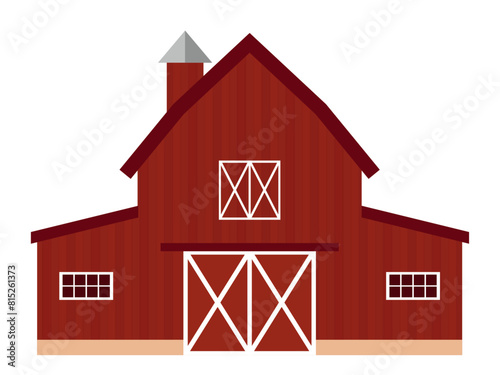 Red barn house illustration. Flat vector graphic isolated of farmhouse on white background.