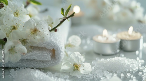 Burning candles with white towels and flowers in a spa in high resolution and high quality. spa concept, salon, work, towel, candles, massages, detail
