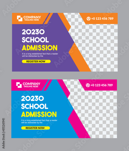 School admmision design flat vector design for back to school and school learning education post modern design pink blue dark blue orange purple