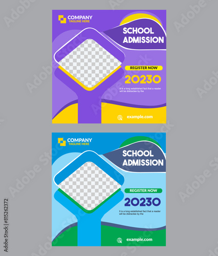 School admmision design flat vector design for back to school and school learning education post modern design pink blue dark blue orange purple